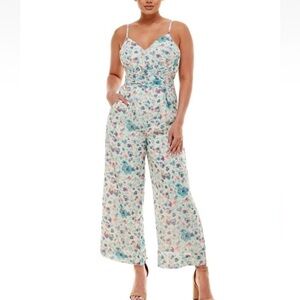 Bebe Jumpsuit Tie Wrap Waist Wide Leg Floral Glitchy Cottagecore Femine Size M